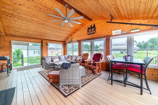 4091 Township Road 21, Marengo, OH 43334 - sunroom / solarium with a ceiling fan, an outdoor living space, and outdoor dining space