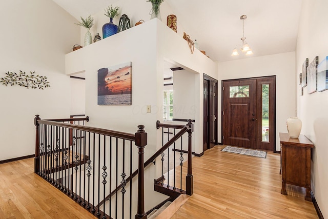 2461 Abbey Knoll Dr, Lewis Center, OH 43035 - entryway featuring light wood-style floors and a chandelier