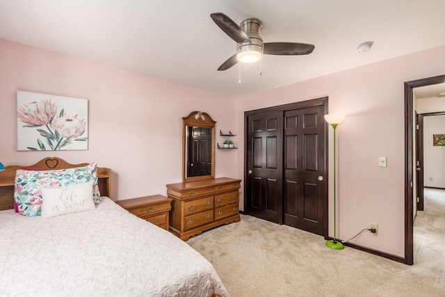 2461 Abbey Knoll Dr, Lewis Center, OH 43035 - bedroom with light carpet, a closet, and a ceiling fan