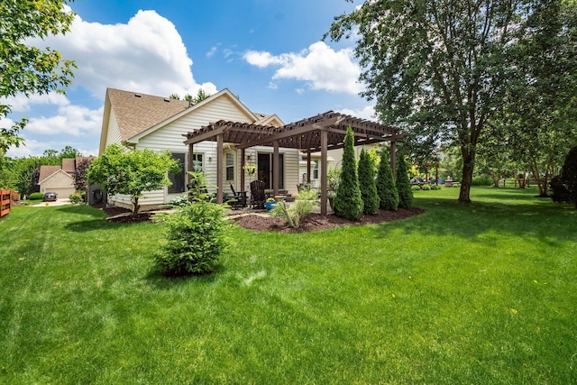 2461 Abbey Knoll Dr, Lewis Center, OH 43035 - rear view of house featuring a pergola, a lawn, a patio, and roof with shingles