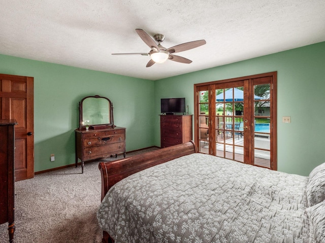8120 Morgan Rd, West Jefferson, OH 43162 - bedroom with access to outside, carpet, a ceiling fan, and a textured ceiling