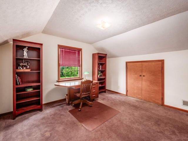 8120 Morgan Rd, West Jefferson, OH 43162 - carpeted office space with vaulted ceiling and a textured ceiling