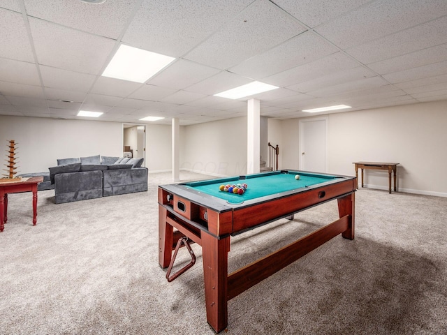 8120 Morgan Rd, West Jefferson, OH 43162 - playroom with carpet flooring, a paneled ceiling, and pool table