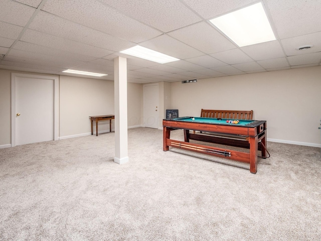8120 Morgan Rd, West Jefferson, OH 43162 - rec room featuring carpet floors, a drop ceiling, and billiards table