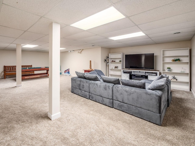 8120 Morgan Rd, West Jefferson, OH 43162 - living area featuring carpet flooring, billiards table, and a paneled ceiling