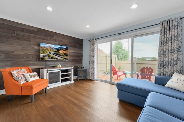 1365 Bluff Ave Unit B, Columbus, OH 43212 - living area with wood walls, recessed lighting, and wood finished floors