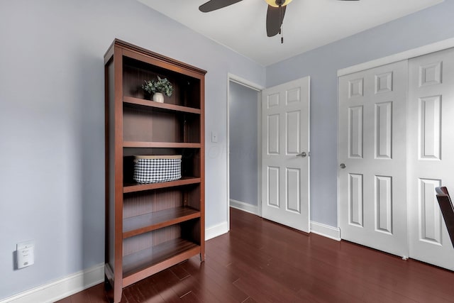 1365 Bluff Ave Unit B, Columbus, OH 43212 - unfurnished bedroom featuring dark wood-style floors, a closet, and ceiling fan