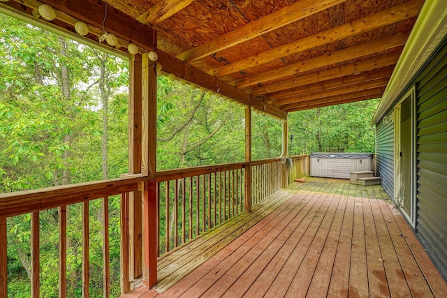 4137 Dry Run Rd, Chillicothe, OH 45601 - wooden terrace with a hot tub and a forest view