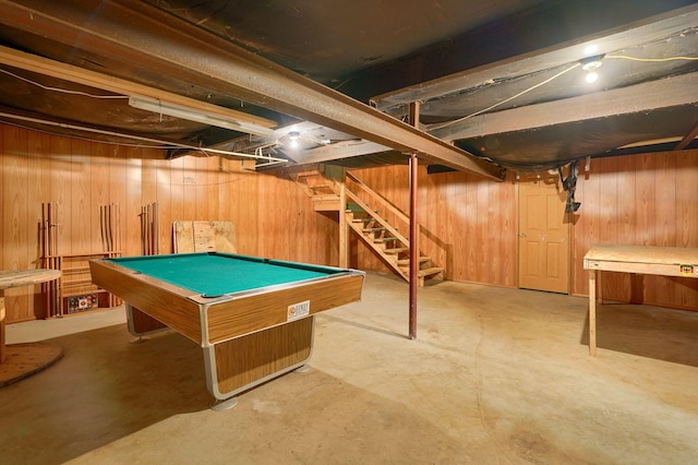 4137 Dry Run Rd, Chillicothe, OH 45601 - game room featuring wooden walls, pool table, and concrete flooring