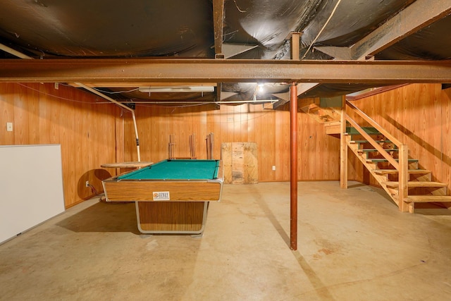 4137 Dry Run Rd, Chillicothe, OH 45601 - unfinished below grade area featuring wooden walls, stairs, and billiards table