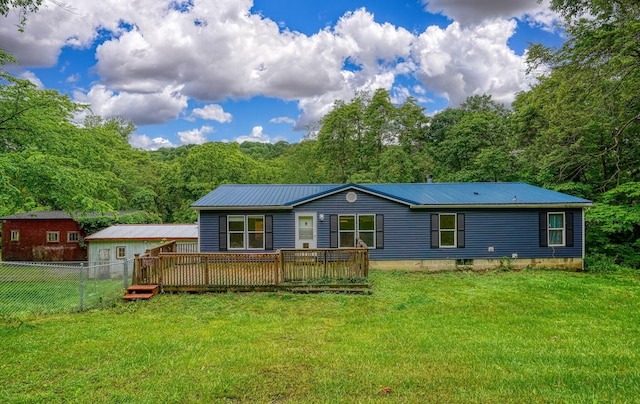 4137 Dry Run Rd, Chillicothe, OH 45601 - rear view of property featuring a metal roof, a deck, and a view of trees