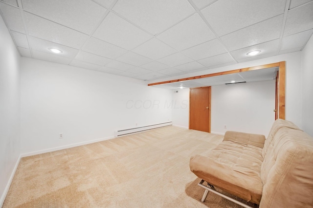1809 NW Ct Unit C, Columbus, OH 43212 - living area featuring baseboard heating, a drop ceiling, recessed lighting, and carpet floors