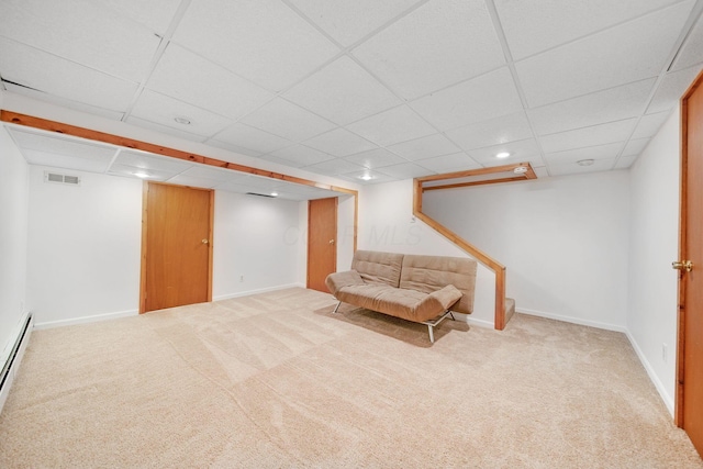 1809 NW Ct Unit C, Columbus, OH 43212 - finished basement with carpet, a paneled ceiling, recessed lighting, and a baseboard radiator