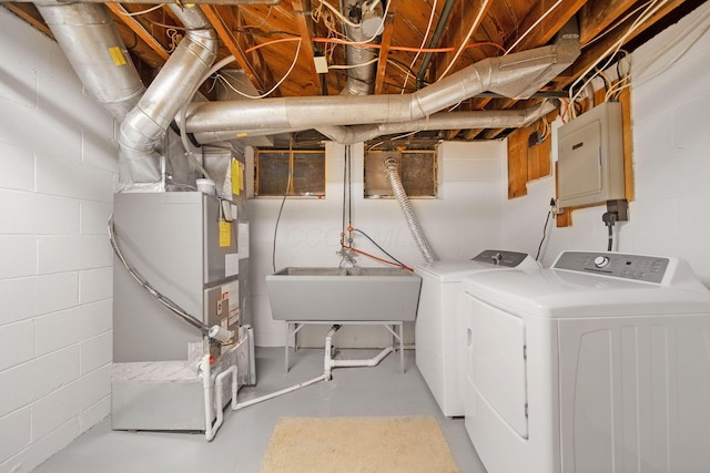 1809 NW Ct Unit C, Columbus, OH 43212 - laundry room with washing machine and clothes dryer, electric panel, and concrete block wall