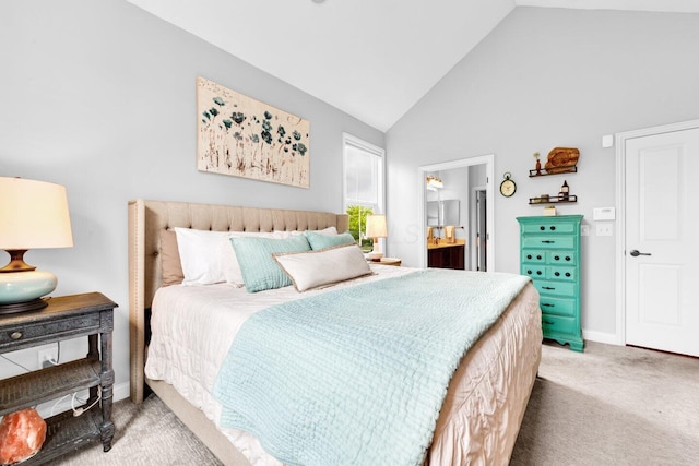 4724 Trademark Trl, Hilliard, OH 43026 - bedroom with carpet flooring, baseboards, high vaulted ceiling, and ensuite bathroom