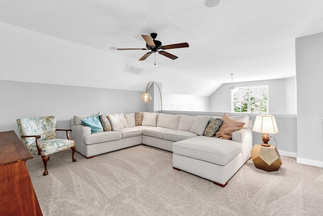 4724 Trademark Trl, Hilliard, OH 43026 - carpeted living room with ceiling fan, lofted ceiling, and baseboards