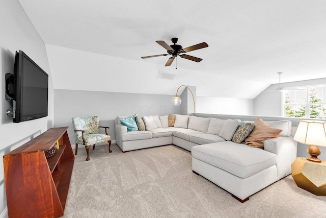 4724 Trademark Trl, Hilliard, OH 43026 - living room with a ceiling fan, vaulted ceiling, and carpet flooring