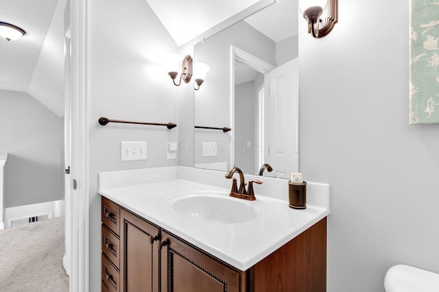4724 Trademark Trl, Hilliard, OH 43026 - half bathroom with vanity, lofted ceiling, and toilet