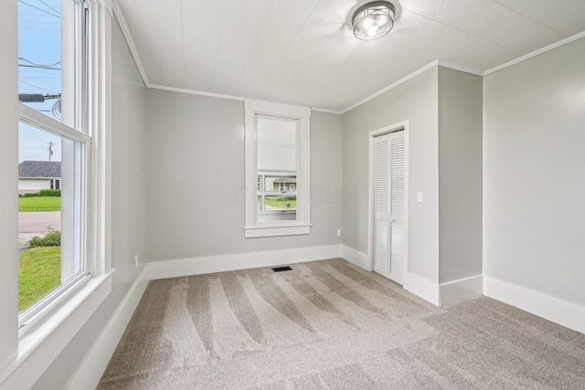 45 S Main St, New Holland, OH 43145 - spare room featuring carpet flooring, crown molding, plenty of natural light, and baseboards