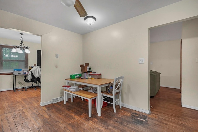 5990 Roselawn Ave, Columbus, OH 43232 - dining area with hardwood / wood-style flooring, baseboards, a chandelier, and an office area