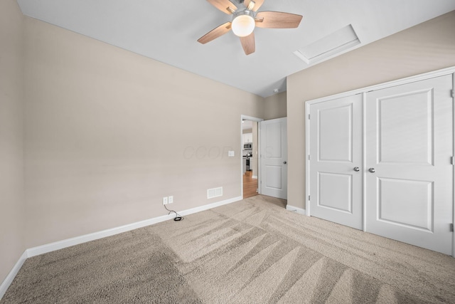 5508 Camlin Pl W Unit 48, Westerville, OH 43081 - unfurnished bedroom with attic access, carpet floors, a closet, and a ceiling fan