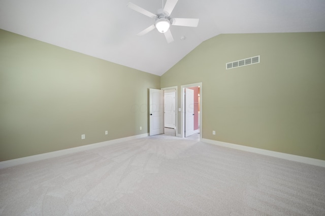 7788 Boylston Ct, Dublin, OH 43016 - unfurnished bedroom with light colored carpet, high vaulted ceiling, and ceiling fan