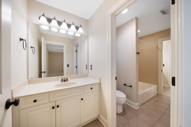 7788 Boylston Ct, Dublin, OH 43016 - full bath featuring shower / bathtub combination, vanity, tile patterned flooring, and recessed lighting