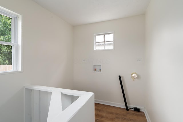 490 E Mithoff St, Columbus, OH 43206 - laundry room with washer hookup, dark wood-style floors, and baseboards