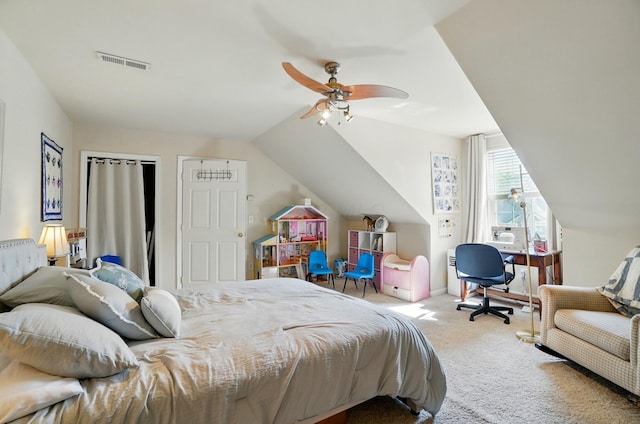 6235 Hampton Green Pl Unit 5B, Dublin, OH 43016 - bedroom with carpet floors, vaulted ceiling, and a ceiling fan