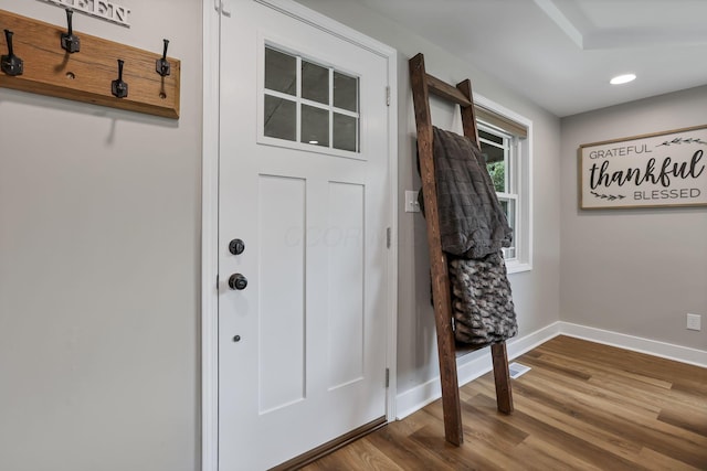 1859 State Route 257 N, Ostrander, OH 43061 - doorway to outside featuring dark wood finished floors and recessed lighting