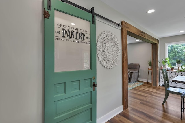1859 State Route 257 N, Ostrander, OH 43061 - foyer with a barn door, recessed lighting, and wood finished floors