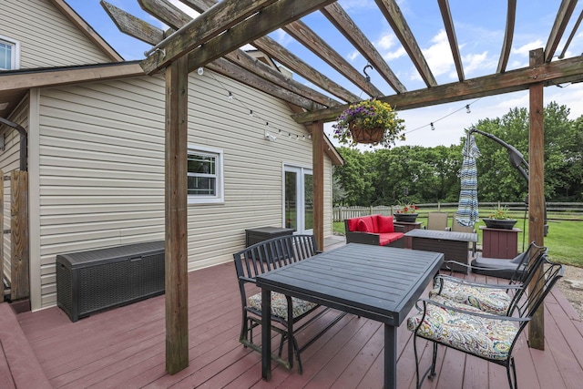 1859 State Route 257 N, Ostrander, OH 43061 - wooden deck featuring a pergola, outdoor lounge area, and outdoor dining space