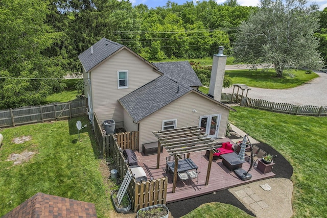 1859 State Route 257 N, Ostrander, OH 43061 - back of house with a deck, a shingled roof, an outdoor living space, and a fenced backyard