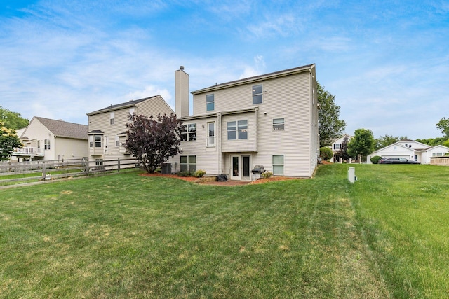 1553 Grove Hill Dr, Columbus, OH 43240 - back of house with french doors, a chimney, and a residential view