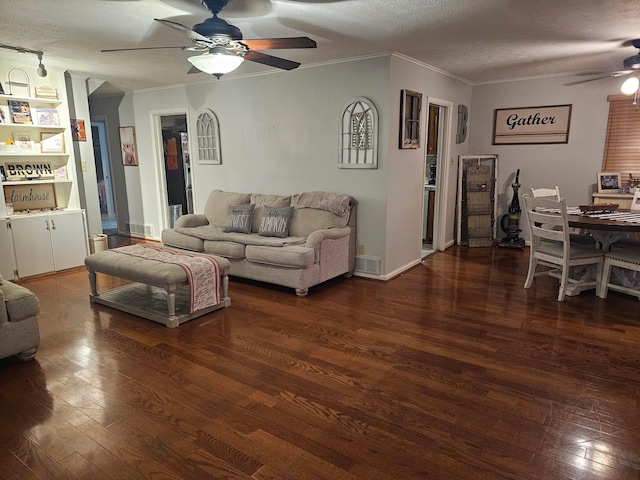 45 Shady Ln Unit 552On, Waverly, OH 45690 - living room with a ceiling fan, crown molding, a textured ceiling, and hardwood / wood-style floors
