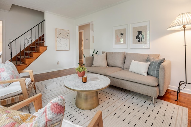 98 N Chesterfield Rd, Columbus, OH 43209 - living area featuring ornamental molding, wood finished floors, and stairway