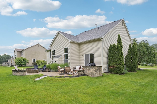 13946 Bainwick Dr NW, Pickerington, OH 43147 - rear view of property with an outdoor fire pit, a patio, a yard, and roof with shingles