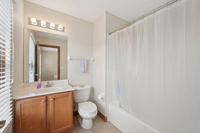 13946 Bainwick Dr NW, Pickerington, OH 43147 - full bathroom featuring vanity, tile patterned flooring, and shower / bath combo with shower curtain