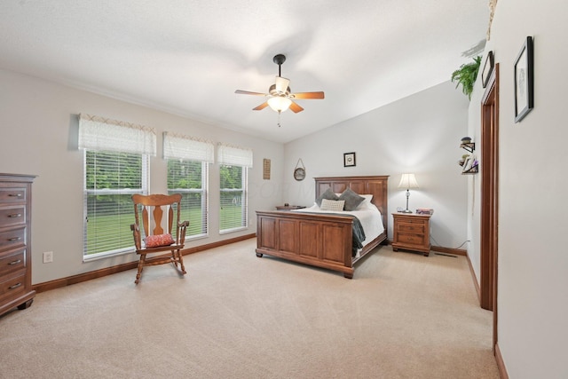 13946 Bainwick Dr NW, Pickerington, OH 43147 - bedroom with light colored carpet, a ceiling fan, and vaulted ceiling