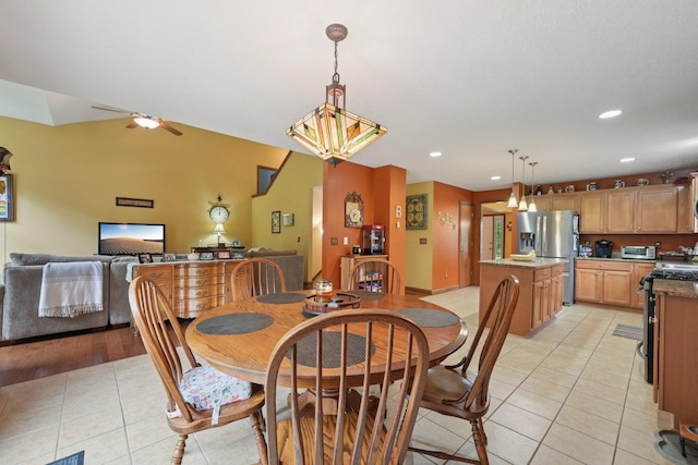 13946 Bainwick Dr NW, Pickerington, OH 43147 - dining space with light tile patterned flooring, recessed lighting, and a ceiling fan