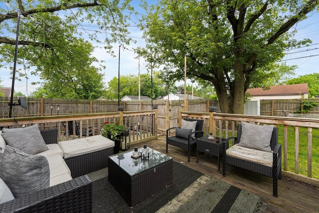 3029 Mcguffey Rd, Columbus, OH 43224 - wooden terrace with an outdoor hangout area and a fenced backyard