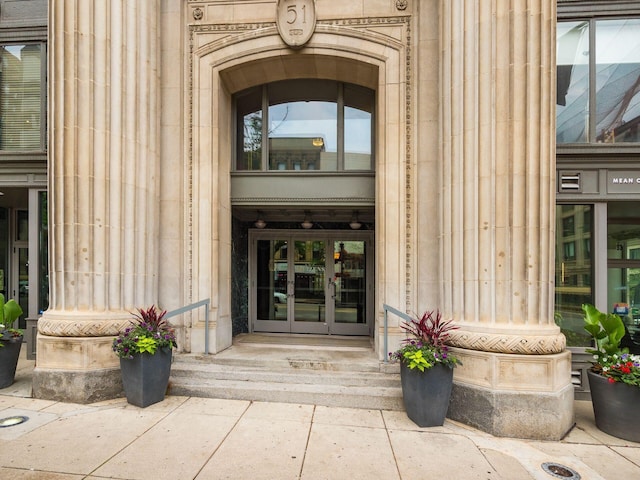 51 N High St Unit 804, Columbus, OH 43215 - doorway to property featuring french doors and stone siding