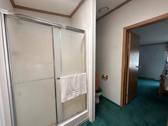 10830 Voris Rd, Logan, OH 43138 - bathroom with crown molding and a stall shower