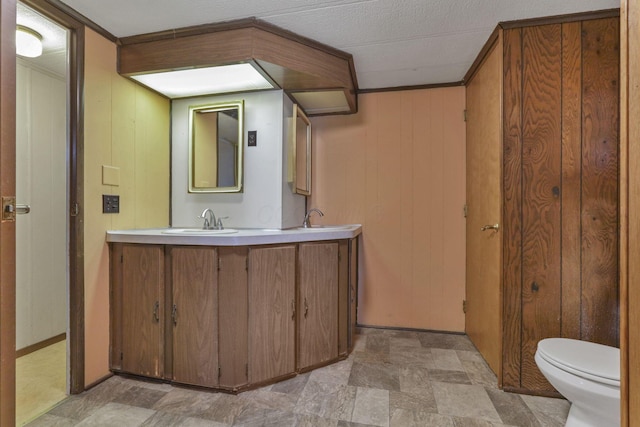 4455 Janice Marie Blvd, Obetz, OH 43207 - bathroom featuring vanity, wooden walls, and stone finish floors