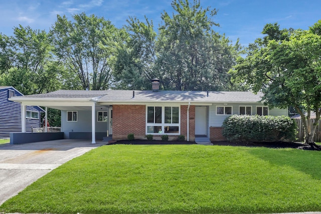 2870 Hamilton Ave, Columbus, OH 43224 - ranch-style home with driveway, entry steps, a chimney, and brick siding