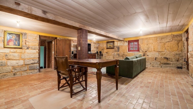 24000 State Route 180, Rockbridge, OH 43149 - bar with brick floors and a wooden ceiling with exposed beams