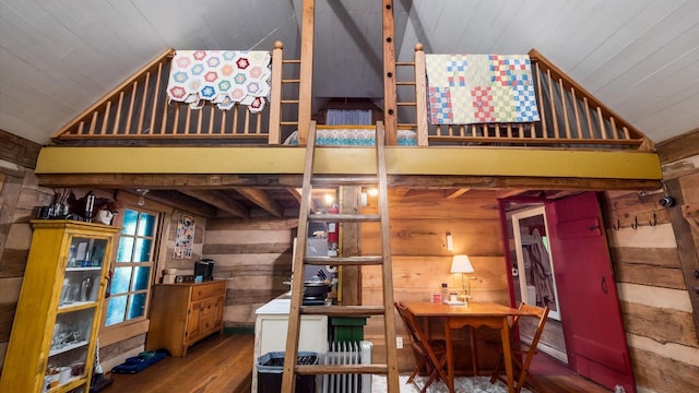 24000 State Route 180, Rockbridge, OH 43149 - interior space with vaulted ceiling, wood walls, wood ceiling, and wood finished floors