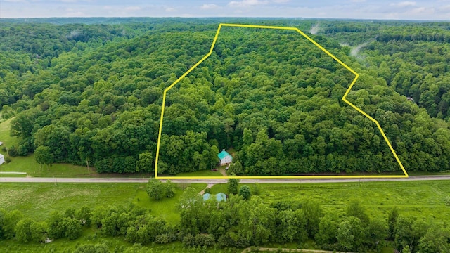 24000 State Route 180, Rockbridge, OH 43149 - aerial view of property and surrounding area featuring a heavily wooded area and property parcel outlined