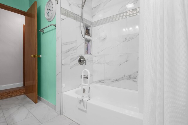 568 Swackhammer Rd, Circleville, OH 43113 - full bath with shower / bath combination with curtain and marble finish floors
