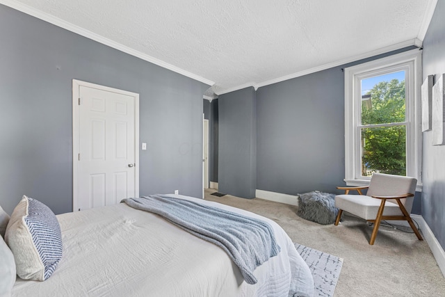 264 W High St, Mount Gilead, OH 43338 - bedroom with carpet, a textured ceiling, and ornamental molding